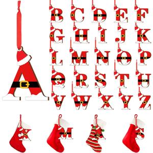 Sumind 26 Pcs A to Z Ornament Letters for Tree Christmas Stocking Name Tags Wooden Xmas Stocking Tags Initial Letter Name Tag Ornaments Alphabet Hanging Ornaments Gift for DIY Craft(Santa Claus)