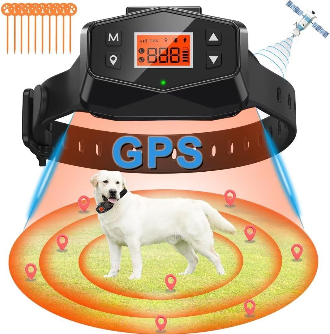 GPS Wireless Dog Fence,Electric Pet Fence with Pet Containment System,Waterproof Rechargeable Dog Collar for Most of Dogs,Adjustable Warning Strength,Radius 33-999 Yards