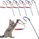 Molain Cat Wand Interactive Toy, 5 Sets Colorful Fabric Ribbon Sticks, Indoor Interactive Cat String Toy
