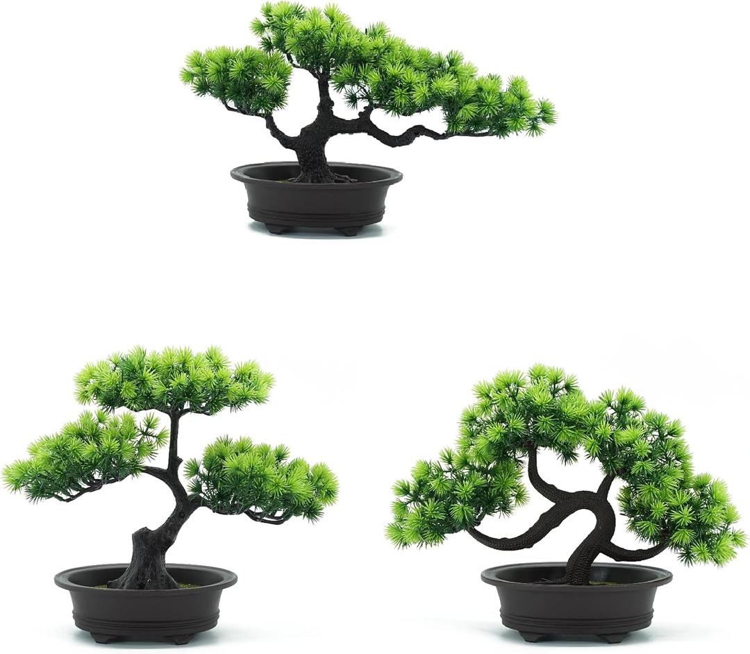 Artificial Bonsai Pine Tree Fake Desk Plants Commercial Reception Charm Adornment Home Decor Office Bookshelf Decor (Green)