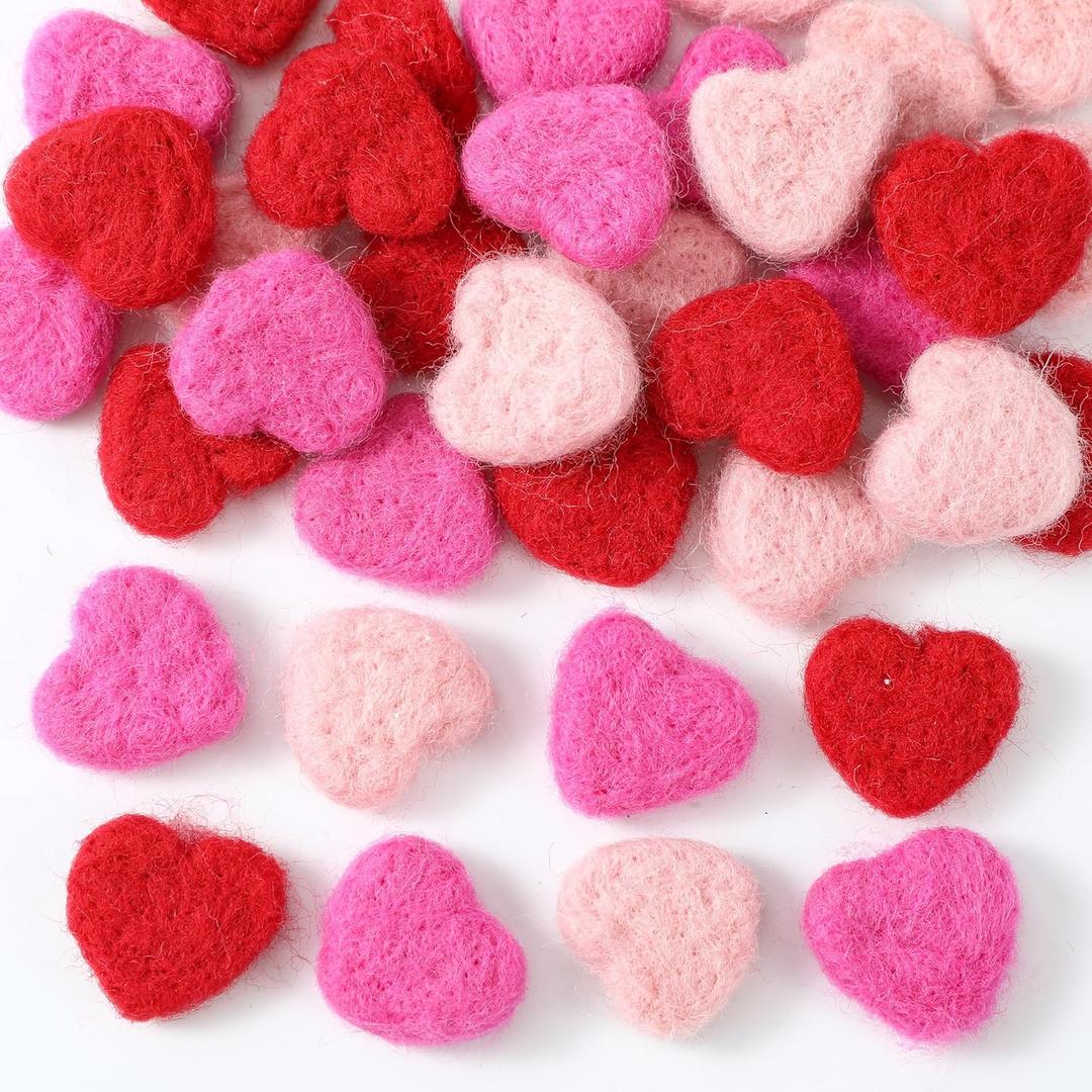 Hahafelt 36 Pcs Mini Felted Hearts 1 Inch Valentine's Day Mini Heart Shape Felt Wool for Handmade DIY Crafts Home Decoration Wreath Art Projects Valentines Decor