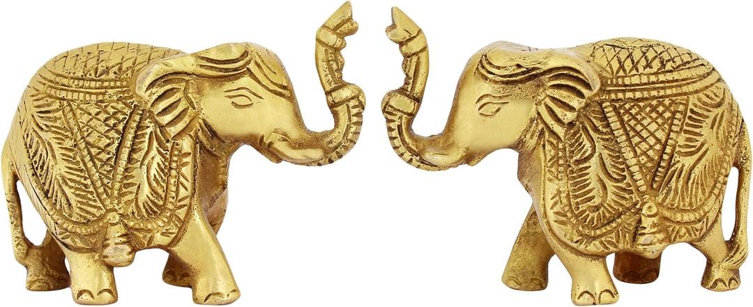 ITOS365 Brass Trunk Up Elephant Statues Set of 2 - Showpiece Metal Statue - Lucky Figurine- Home Décor Gifts Item