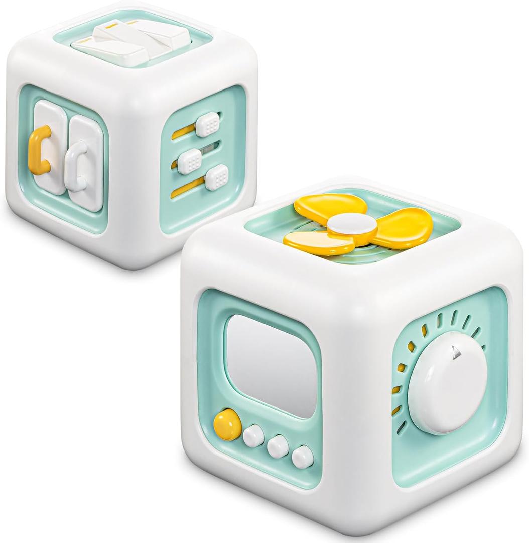 Busy Cube Toy, Sensory Toys for Toddlers 1-3, Baby Car Seat Toys 12-18 Months, Toddler Airplane Travel Toys Age 1-2, Learning Fine Motor Skills, 1st Birthday Gifts Boys Girls (Green)