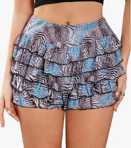 Verdusa Women's Vintage Cheetah Print Micro Shorts Tiered Layered Y2k Shorts Low Waist Bloomers (Large, Multi Blue)