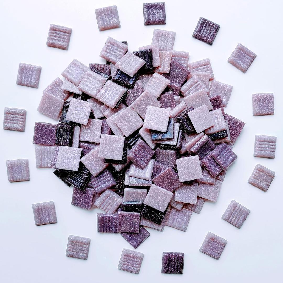 1.1LB 3/4 inch Square Glass Mosaic Tiles for Crafts, 180pcs Mosaic Tiles for Crafts Bulk, Purple Color Craft Glass Pieces