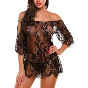 Avidlove Women Chemises Lace Smock Lingerie Mini Babydoll S-4XL (Medium, Black)