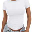 Trendy Queen Womens Basic Short Sleeve Slim Fit T Shirts Soft Crewneck Crop Y2k Tee Summer Cute Gym Fashion Clothes White, Large