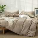 MooMee Bedding Duvet Cover Set 100% Washed Cotton Linen Like Textured Breathable Durable Soft Comfy (Solid Light Camel, King 104"x90")