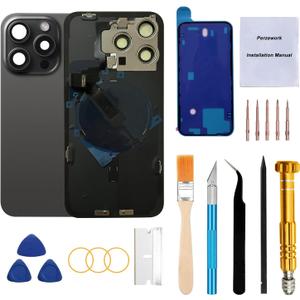 Rear Back Glass Replacement for iPhone 15 Pro Max 6.7-inches with Reparing Tool Kit and All Necessary Parts (Black Titanium)