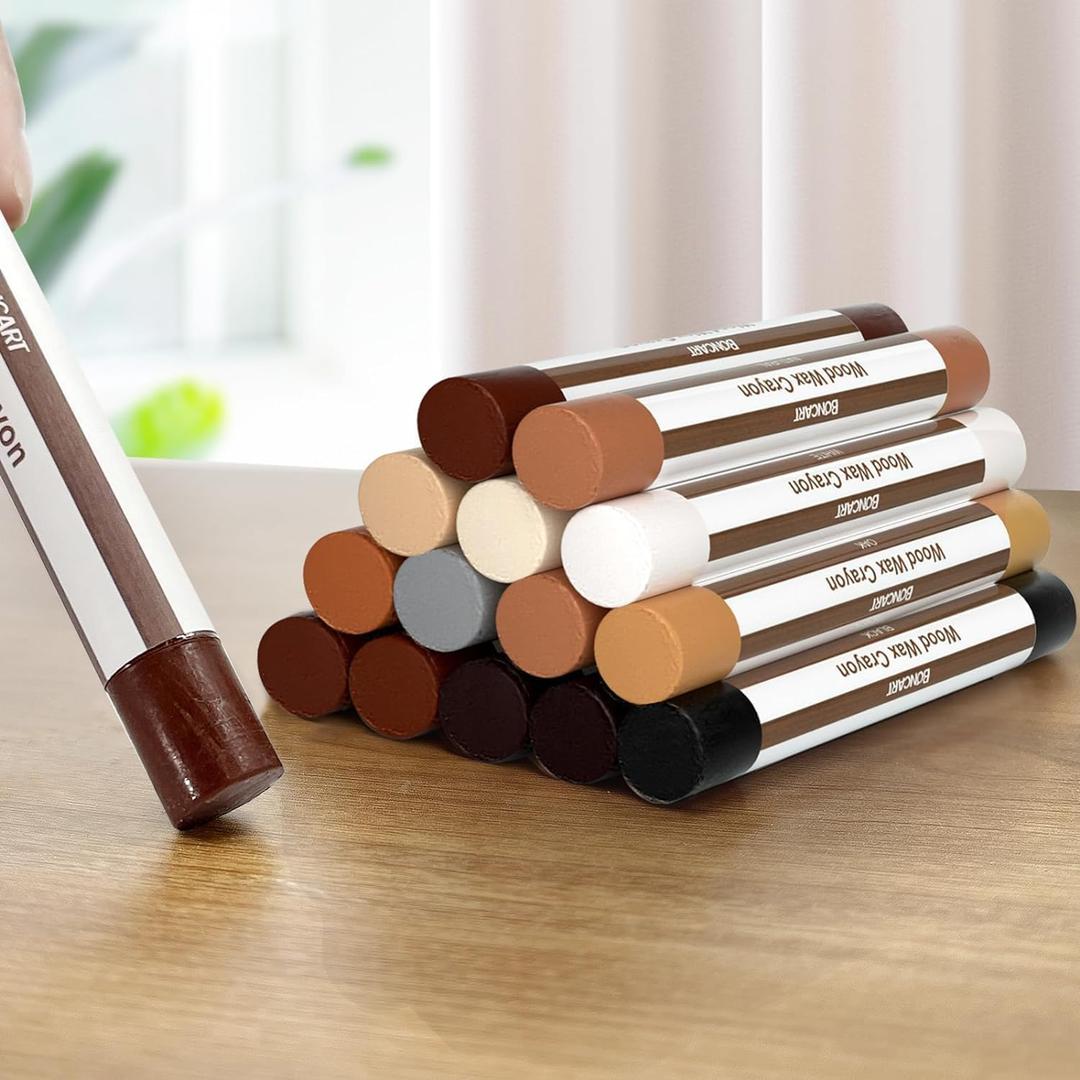 Wood Filler Sticks,12colors Wood Wax Crayons for Repairing Scratches, Scuffs, Cracks, and Nail Holes on Wood Furniture, Floors, Cabinets, Tables, and Doors (12pcs)