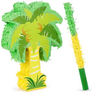 Palm Tree Pinata Party Pinata Hawaiian Coconut Tree Pinata for Tropical Luau Party Decor Pinata with Stick and Blindfold for Summer Tiki Party Birthday Party Decoration, 15.8 x 12.6 x 3.2 Inch