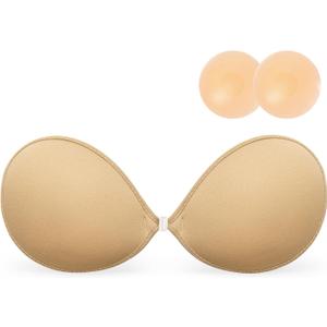 Wingslove Adhesive Bra Reusable Strapless Self Silicone Push-up Invisible Sticky Bras for Backless Dress (Beige, S)