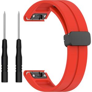 26mm 22mm 20mm QuickFit Watch Band Compatible with Garmin Fenix 8 7 6 5 3 hr 6s 5s 6x 5x Forerunner 935 945 965 Magnetic Silicone Watch Band for Garmin Instinct Approach MARQ Descent Quatix Epix Pro (Red)