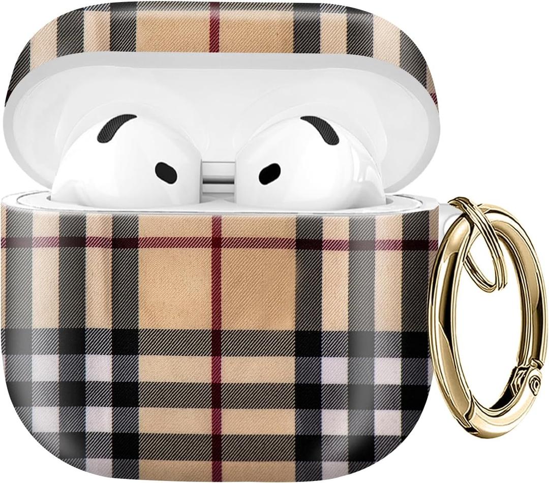 Compatible with AirPod 4 Protective case with Gold Key Ring for 2024 Fourth Generation AirPod. Shockproof, dustproof, Wireless Headphone Protective case, Camel Lattice