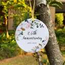 SIABERTERL 25th Anniversary Ornament 2025,25th Anniversary for Couple Parents,25 Years Anniversary Ceramic Ornament for Home Weddings with Ribbon and Love Color Gift Box