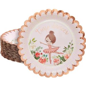 BLUE PANDA 48 Pack Pink Tiny Dancer Ballerina Plates with Scalloped Foil Edges for Girl's Ballerina Birthday Party Decorations (7 In)