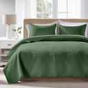 FLYMME King Size Quilt Bedding Set Olive Green Lightweight Bedspreads for Summer,Modern Style Geometric Weave Stripe Pattern,Soft Microfiber Bed Coverlet 3 Pieces (1 Quilt, 2 Shams)