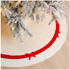 48 Inch Christmas Tree Skirt with Red Bow Felt Christmas Tree Skirt Vintage Decoration for Indoor Home Decor Xmas Party Supplies