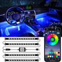 LivTee Accent Interior Car Lights, Smart Car Interior Lights with App Control, RGB LED Lights with Music Mode and DIY Mode, 2 Lines Design LED Lights for Cars with Charger, Car Accessories for Women