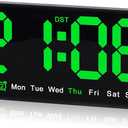 Large Digital Wall Clock,9.5 Inch,Led Alarm Clock with Big Digits,DST,Dual Alarm,3-Level Brightness for Living Room Bedrooms Classroom Decor-Green