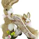 Naturevibe 9.6 Inches Sisal Easter Bunny Decor with Slide,Straw Easter Decorations Bunny Figurine Mom and Baby as Spring Home Decor,Table Centerpieces, Holiday Mantel Decorations or Springtime Gifts