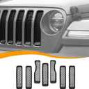 Hoolcar Front Grill Insert Cover Trim Kit Compatible with Jeep Wrangler JL JLU 2018-2024 2025 Front Honeycomb Grille Cover Guard Exterior Accessories, Black, 7 PCs