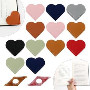 AssHMKIT Thumb Book Holder, Bookmark Set, Including 2 Page Holder and 12 Leather Heart Shaped Bookmarks, Reading Accessories for Book Lovers, Kid's Reading Assistance, for Birthday, Children's Day
