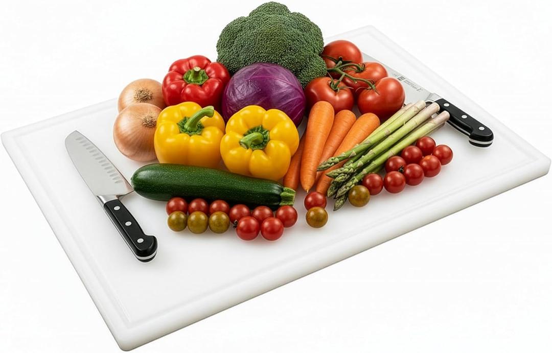 Thirteen Chefs 24 x 18 Inch Cutting Board with Juice Groove for Meat, BBQ, Grilling - 3/4" Thick HDPE Plastic - Extra Large, Heavy 11 Pound for Carving (White)