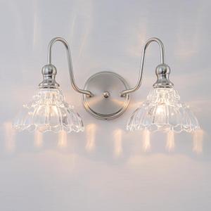Vintage Bathroom Light Fixtures Over Mirror, 2-Light Brushed Nickel Wall Sconce Lighting with Flower Glass Shade, Farmhouse Vanity Lights for Bedroom Kitchen Living Room Hallway Light