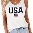 Women's American Flag Racerback Tank Top Patriotic 4th of July Sleeveless Casual Vest (White, M)