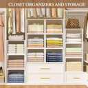 3 Pack Stackable Closet Organizers and Storage Basket, Closet Shelves with Wood Top Extra Storage, Multifunctional Clothes Organizer Bins/Cube Storage Drawer for Wardrobe Kitchen Laundry Room, White