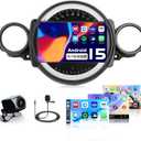 4+64G Android 15 Car Radio for Mini Cooper R56 2007-2014, 9 inch Capacitive HD Touch Screen for R56 Head Unit with Carplay Android Auto/5GHz WiFi/GPS Navigation/Bluetooth 5.0/1280 * 720/32EQ