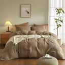 SE SOFTEXLY Muslin Duvet Cover King Size, 100% Washed Cotton Duvet Cover Set, Ultra Soft Comforter Cover Linen Like, 3 Pieces Minimalist Gauze Duvet Cover with 2 Pillowcases, 90"x104", Light Brown