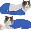 Pawfun Cat Wrap for Cutting Nails, Self-Adhesive Cat Nail Clipping Restraint Bag, Anti-Scratch Cat Grooming Wrap Swaddle for Meds, SubQ Fluids, Ear Cleaning, Teeth Brushing & Vet Visits,Blue,S