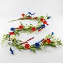 4th of July Garland 5 FT Patriotic Garland Red White and Blue Garlands with Wildflower Wheat for Mantle Table Centerpiece 250th Anniversary Memorial Independence Day Hanging Decor