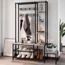 Espelism Hall Tree with Shoe Storage Bench Coat Rack with 7 Hooks Interchangeable 4 Tier Side Storage Shelves Small Cute Side Bench Industrial 5-in-1 Entryway Coat Rack for Hallway Mudroom Bedroom, Large
