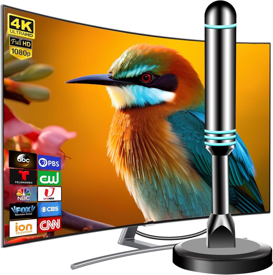 Digital Antenna for Smart TV Indoor, TV Antenna for Local Channels, Strong Magnetic Base TV Antenna Indoor for Easy Installation, Long Range Reception for 4k 1080p, Support All Smart/Old TVs (Blue)