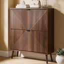 Shoe Cabinet Storage, Farmhouse Freestanding Organizer with 2 Flip Drawers