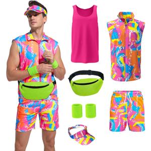 80s Men Workout Costume Halloween Cosplay Couples Outfits 80s 90s Workout Costume Outfit Set for Adult Men, (Large)