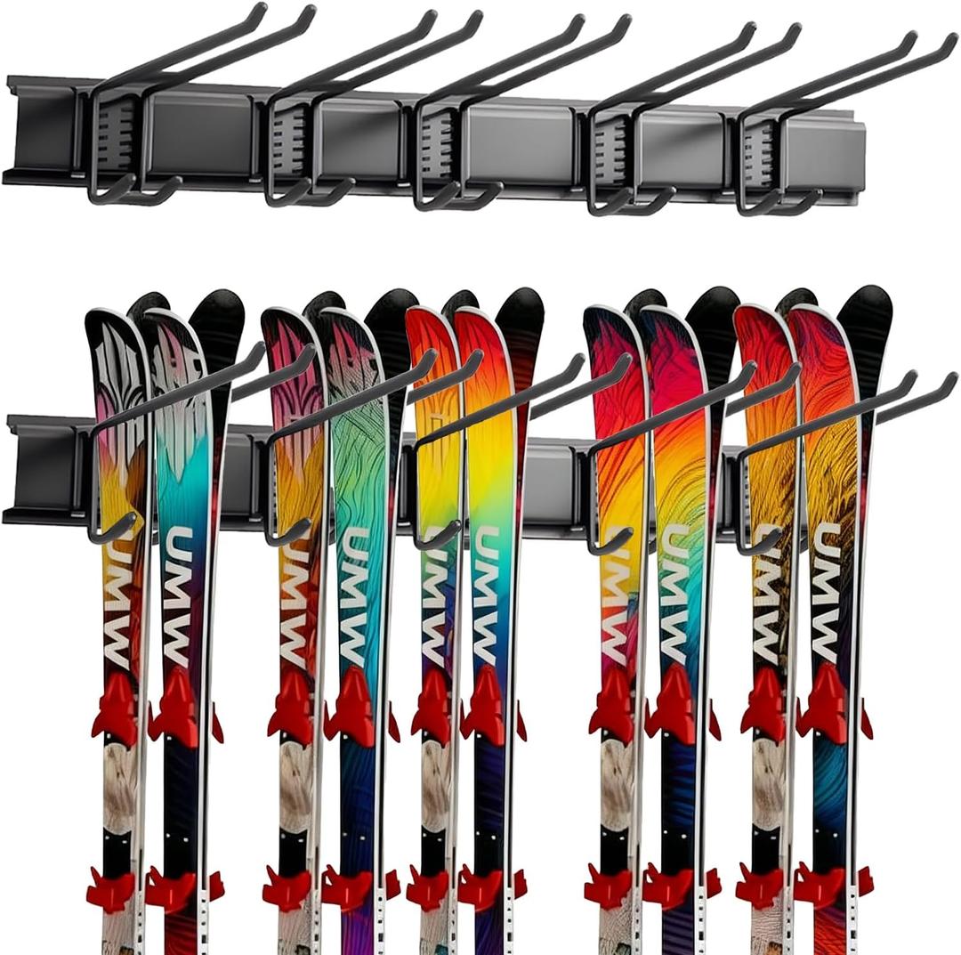 Ski Rack Wall Mount - Ski Holders for Wall Heavy Duty 10 Pairs of Snowboard Storage Indoor Holds Up to 300lbs for Garage Organization Home Shed