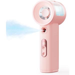 SWEETFULL Handheld Misting Fan Portable - 5000mAh Rechargeable Battery, Powerful Turbo Personal Mister Fans, 5 Speed, Mini Water Spray Mist Hand Fan for Travel, Outdoors, Beach Vacation (Pink)
