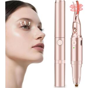 2 -in-1 Heated Eyelash Curler and Eyebrow Trimmer for Women, 10S Fast Heating, Electric Eyelash Curler with 2 Temp Settings Suit for All Lashes, 24H Long Lasting Curls, Christmas Gift for Women Girls