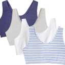 Fruit of The Loom Women's Multi-Pack Tank Top Style Sports Bra (42, Cottage Stripes/Skipper Blue/Grey Heather/White)
