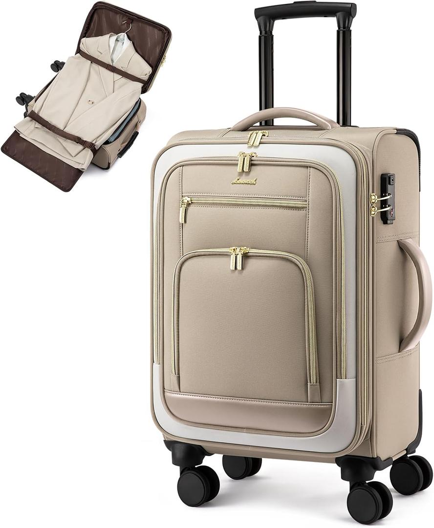 LOVEVOOK 49L Carry on Luggage 22x14x9 Airline Approved, 22 Inch Large Rolling Suitcase with Suit Folder & Spinner Wheels, Lightweight Underseat Carryon Luggage for Women Travel Business with TSA Lock (Khaki-beige)