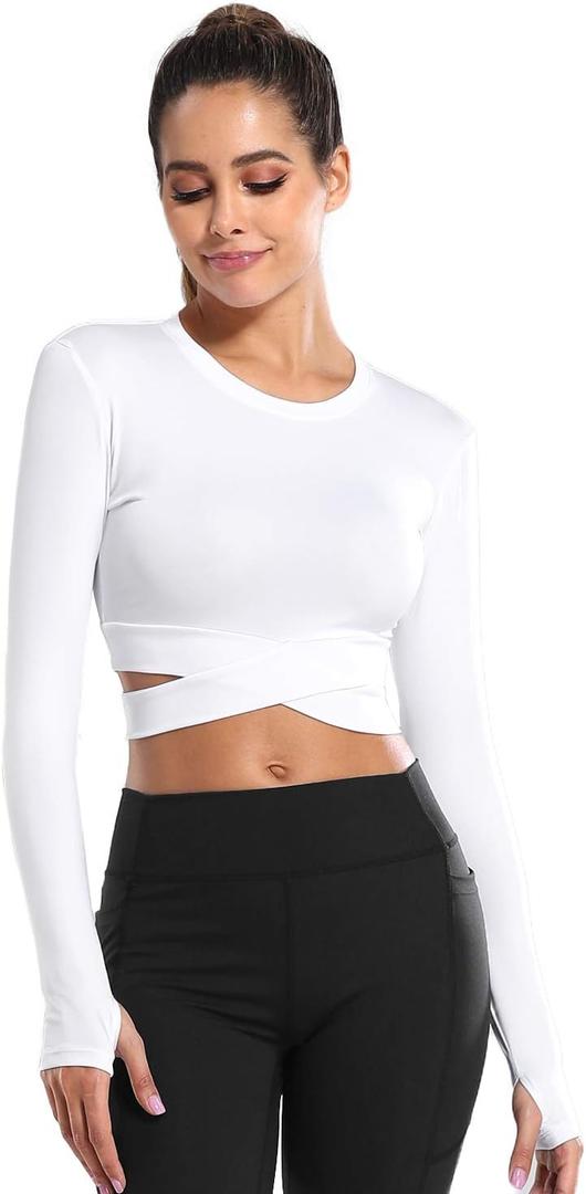 DREAM SLIM Short Sleeve Crop Tops for Women Tummy Cross Fitted Yoga Running Shirts Gym Workout Cropped Tank Tops (White)