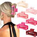 Auseibeely 6 Pack Pink Medium Hair Clips for Women & Girls, 3.35 Inch Square Claw Clips for Thin/Medium Hair, Non-Slip Rectangle Hair Clip for Christmas Gift, Banana Jaw Clips Accessories, Hot Pink