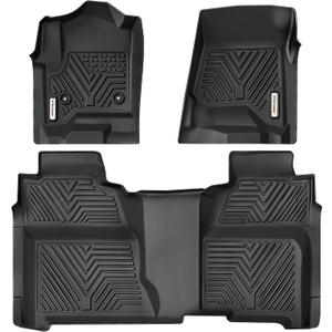 YITAMOTOR Floor Mats Compatible with 2014-2018 Chevy Silverado/GMC Sierra 1500 Crew Cab, 2015-2019 Silverado/Sierra 2500 HD/3500 HD Crew Cab, All-Weather 1st & 2nd Row, Black
