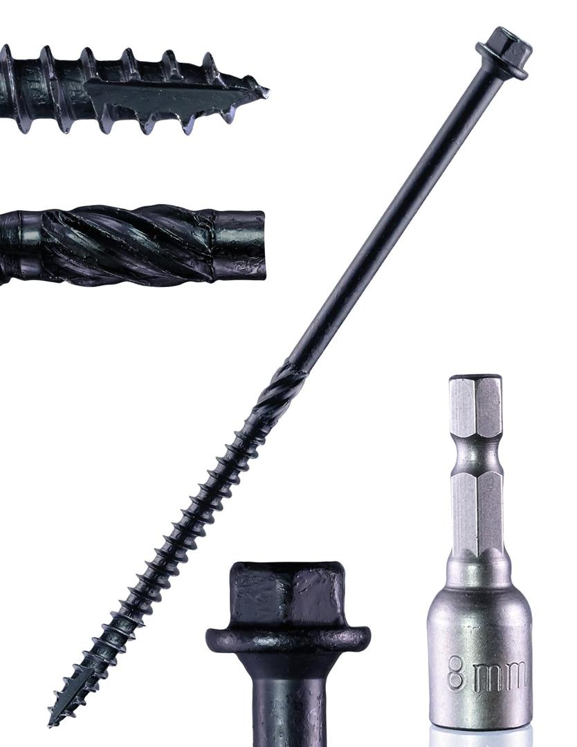 Structural Lag Screws 6 Inch, 50-Pack #14 X 6 Heavy Duty Black Timber Screws, Rust Resistant, Hex Head Outdoor Log/Landscaping Wood Screw, Drive Bit Included