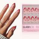 Glamnetic Press On Nails - Cherry Bomb | Short Almond Fake Nails with Glossy Red French Tips & 3D Cherry Accents on Semi-Transparent Base, Salon Quality | 15 Sizes - 30 Nail Kit with Glue