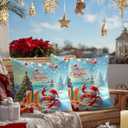 HOMETITUTE Pack of 2 Christmas Throw Pillow Covers 18x18 Inch Soft Decorative Crab Cushion Covers Holiday Beach Party Winter Christmas Pillow Cases Coastal Decor for Sofa Couch Bed Living Room